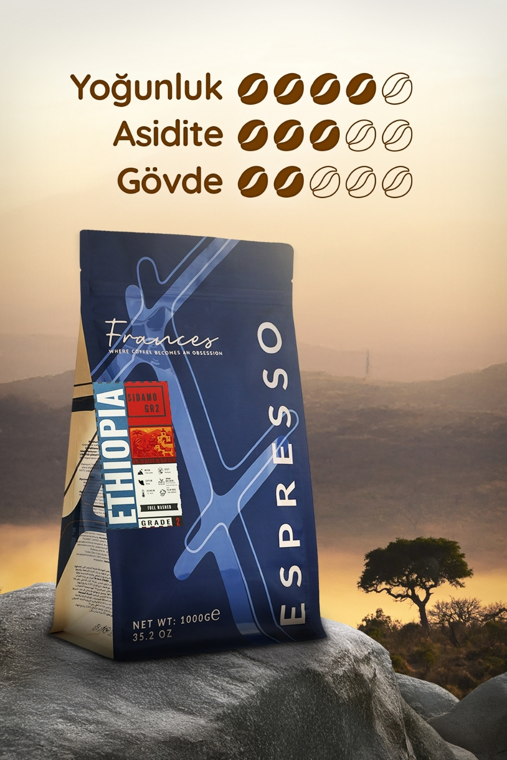 %100 Arabica Ethiopia Sidamo GR2 | Espresso | 2*1000 GR | Orta-Yüksek Yoğunluk - Görsel 4