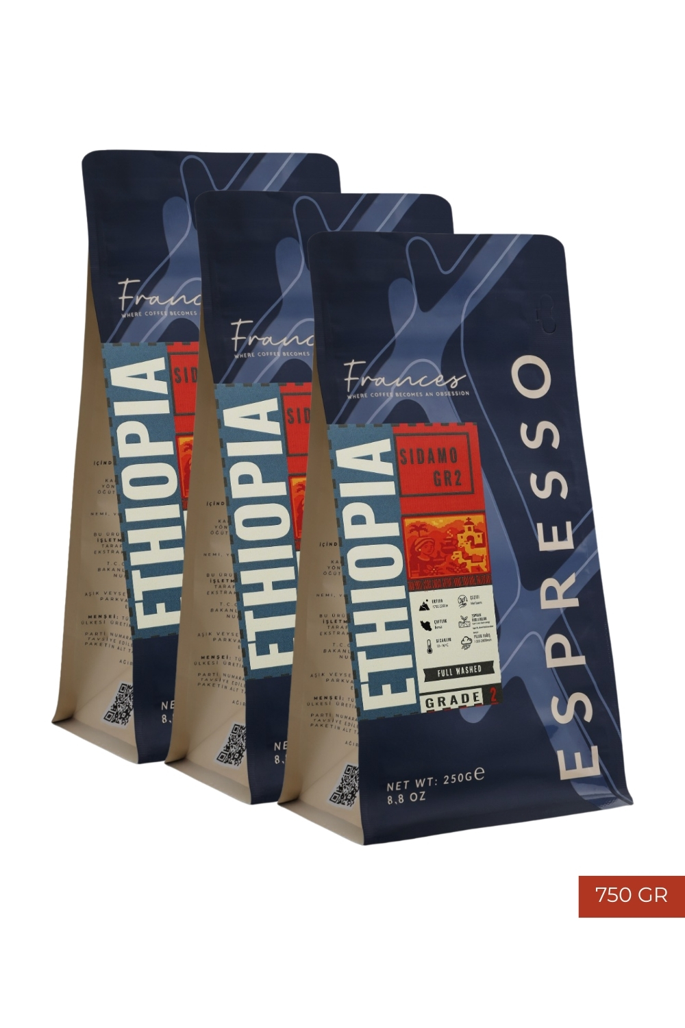 %100 Arabica Ethiopia Sidamo GR2 | Espresso | 3*250 GR | Orta-Yüksek Yoğunluk - Görsel 1