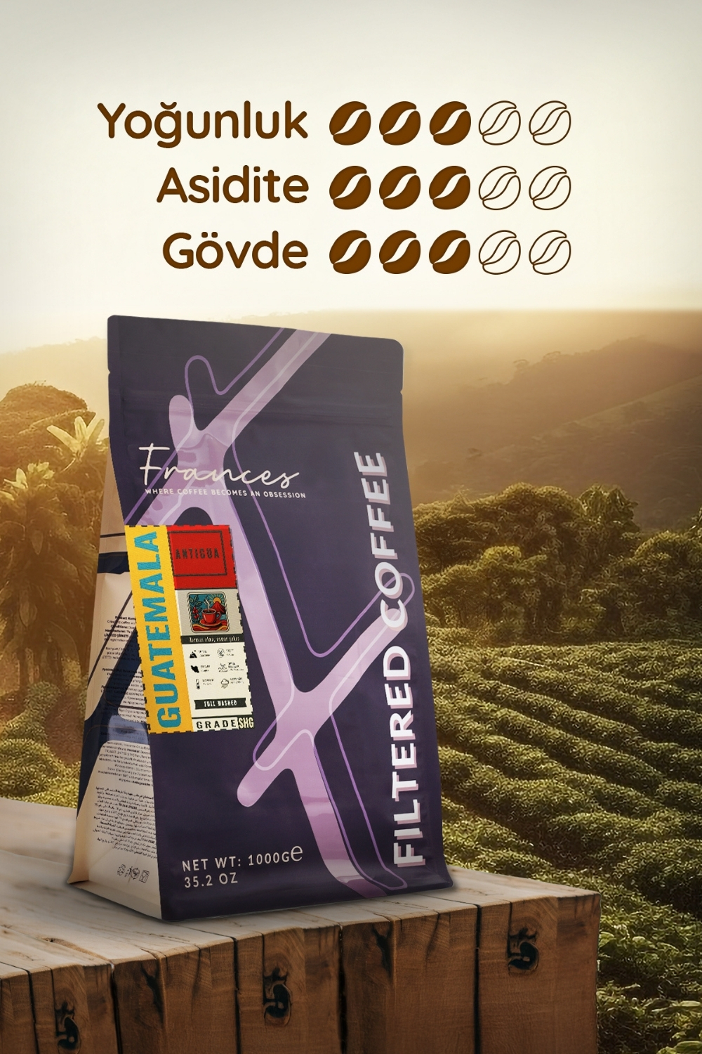 %100 Arabica Guatemala Antigua | Öğütülmüş Filtre Kahve | 1000 GR | Orta Yoğunluk - Görsel 4