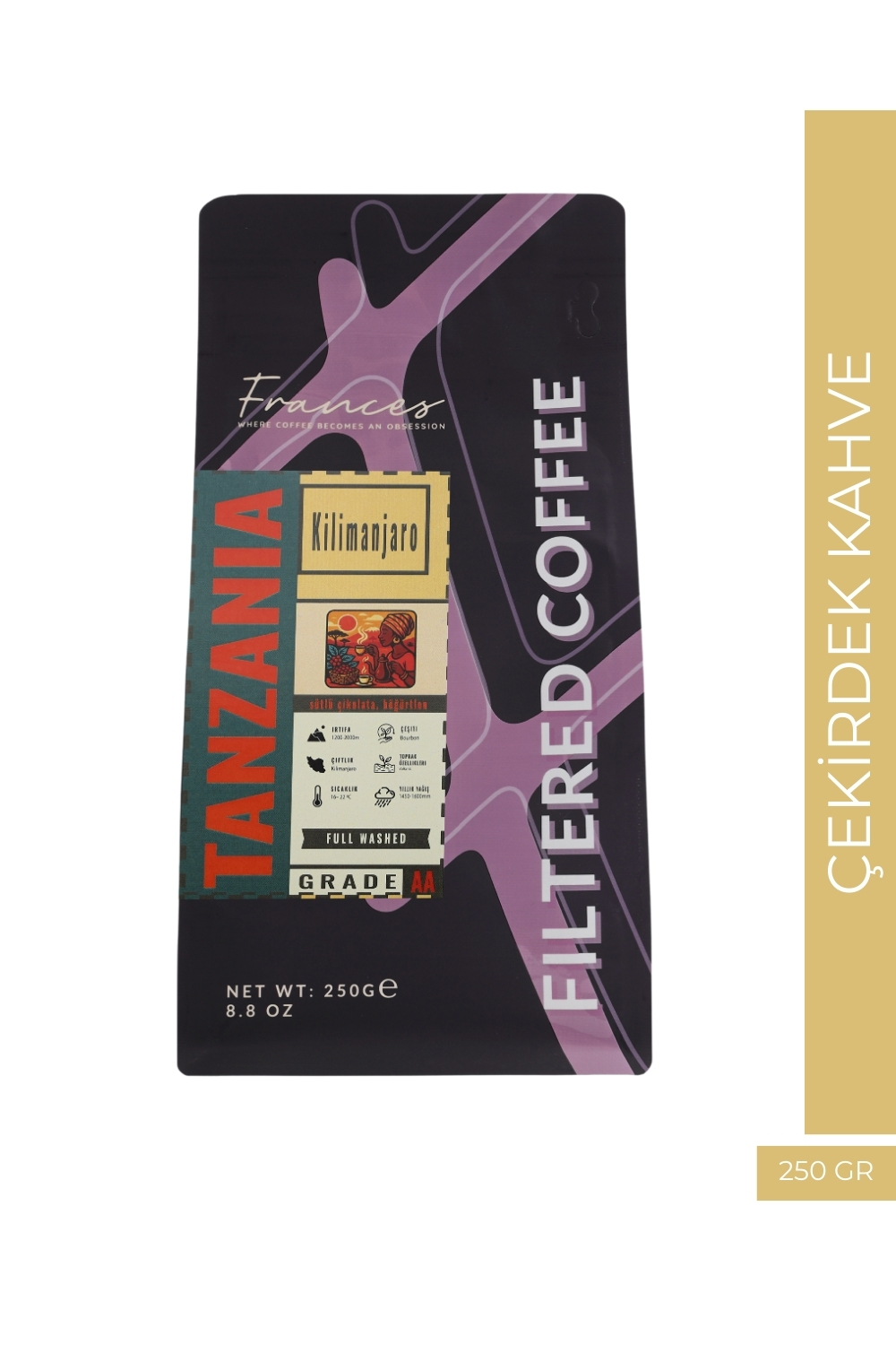 %100 Arabica Tanzani Kilimanjaro| Çekirdek Filtre Kahve | 250 GR | Orta-Yüksek Yoğunluk - Görsel 1