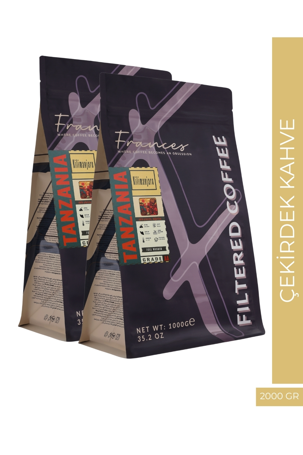 %100 Arabica Tanzani Kilimanjaro | Çekirdek Filtre Kahve | 2*1000 GR | Orta-Yüksek Yoğunluk - Görsel 1