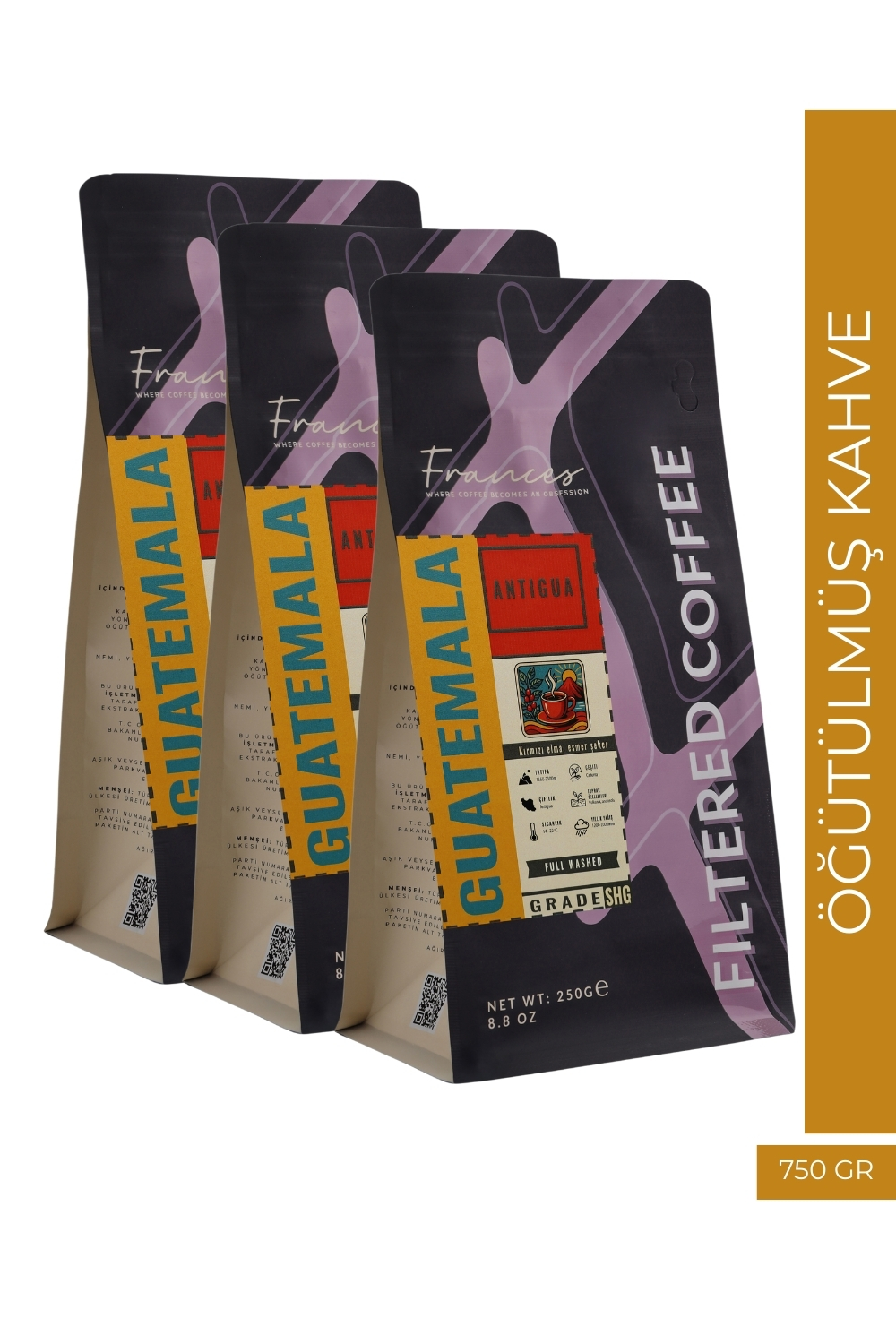 %100 Arabica Guatemala Antigua | Öğütülmüş Filtre Kahve | 3*250 GR | Orta Yoğunluk - Görsel 1