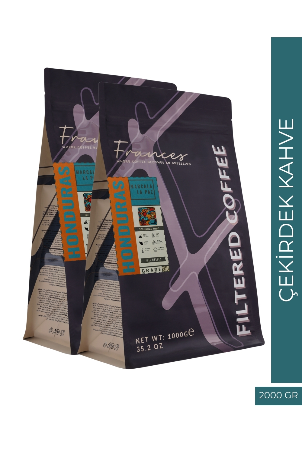 %100 Arabica Honduras Marca La Paz | Çekirdek Filtre Kahve | 2*1000 GR | Orta Yoğunluk - Görsel 1