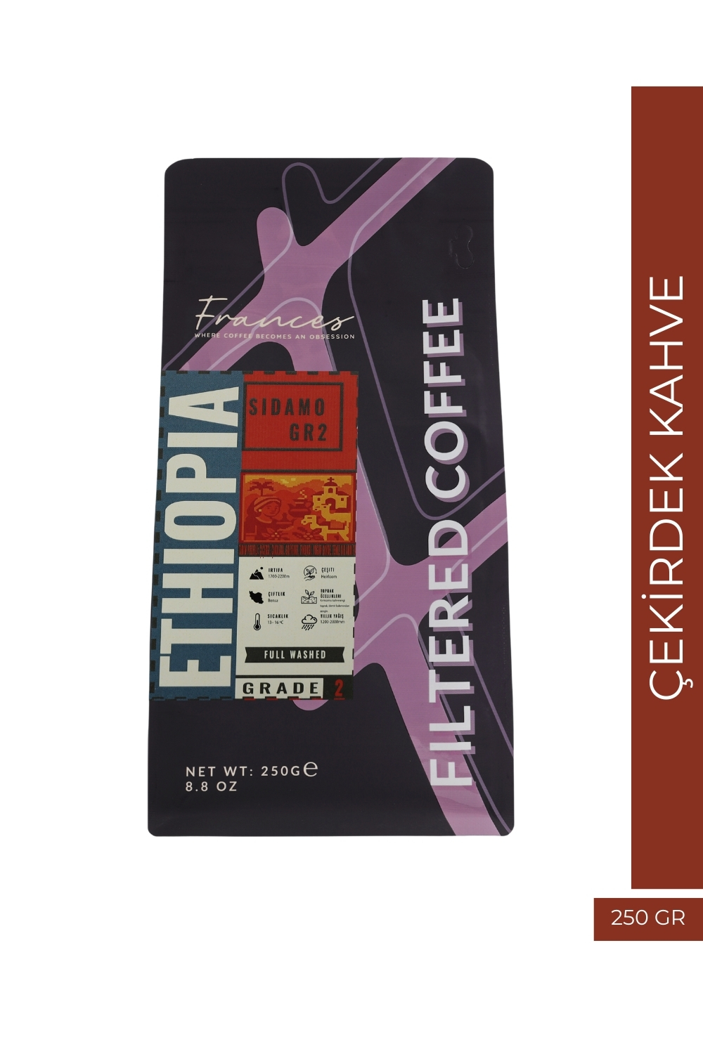 %100 Arabica Ethiopia Sidamo GR2 | Çekirdek Filtre Kahve| 250 GR | Orta-Yüksek Yoğunluk - Görsel 1