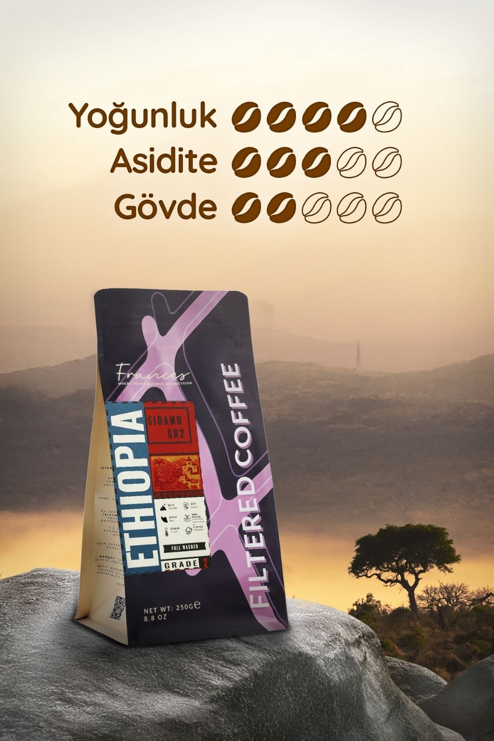 %100 Arabica Ethiopia Sidamo GR2 | Çekirdek Filtre Kahve | 3*250 GR | Orta-Yüksek Yoğunluk - Görsel 4