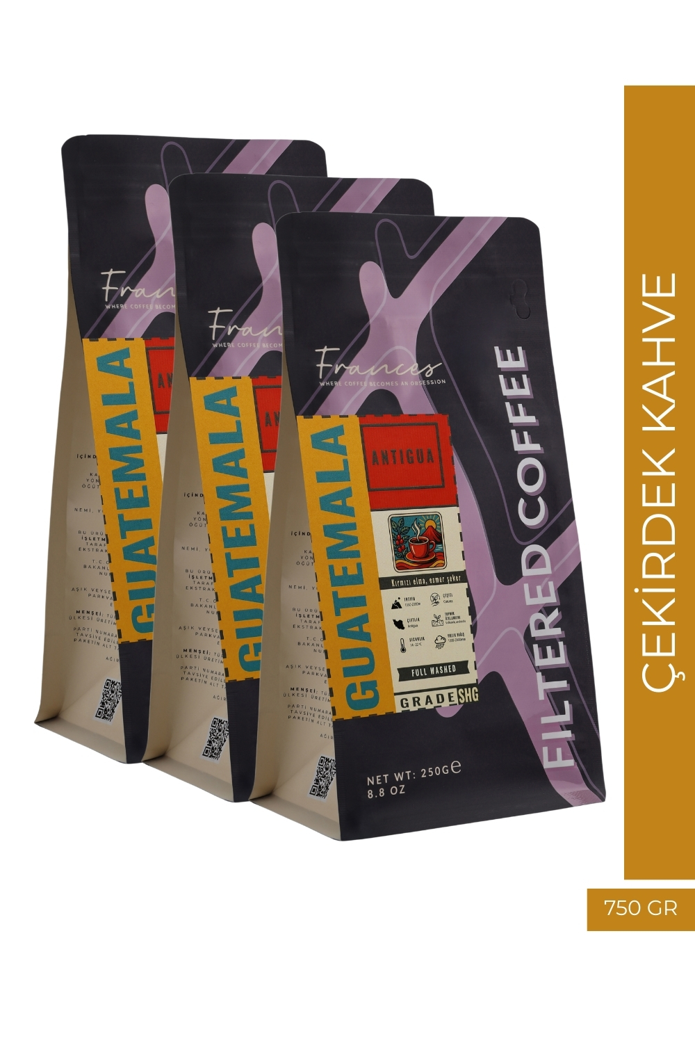 %100 Arabica Guatemala Antigua | Çekirdek Filtre Kahve | 3*250 GR | Orta Yoğunluk - Görsel 1