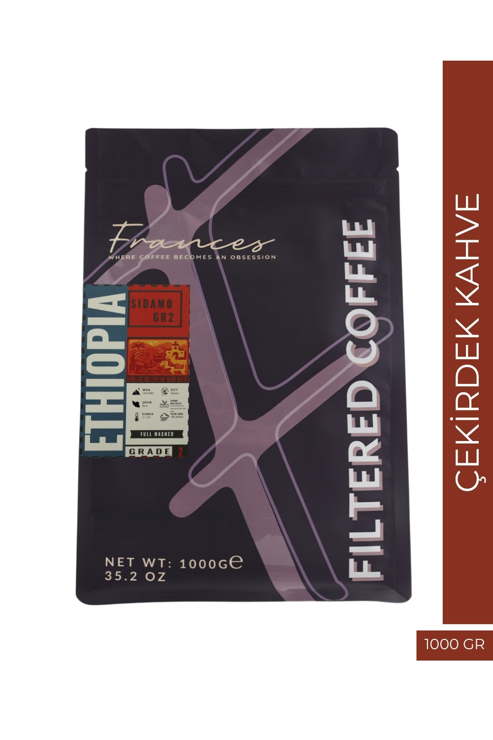 %100 Arabica Ethiopia Sidamo GR2 | Çekirdek Filtre Kahve | 1000 GR | Orta-Yüksek Yoğunluk - Görsel 1