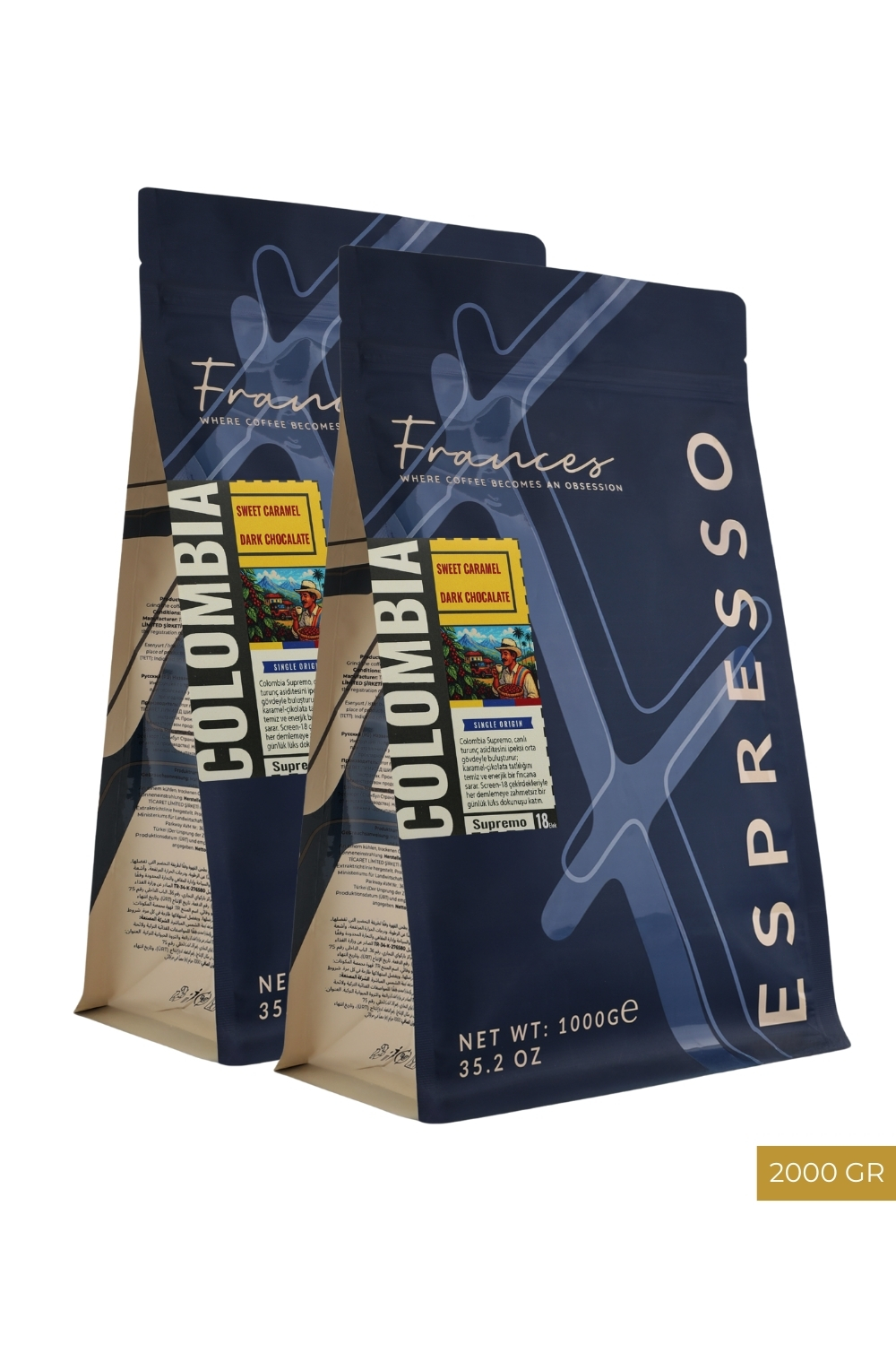 %100 Arabica Colombia Supremo | Espresso | 2*1000 GR | Orta Yoğunluk - Görsel 1