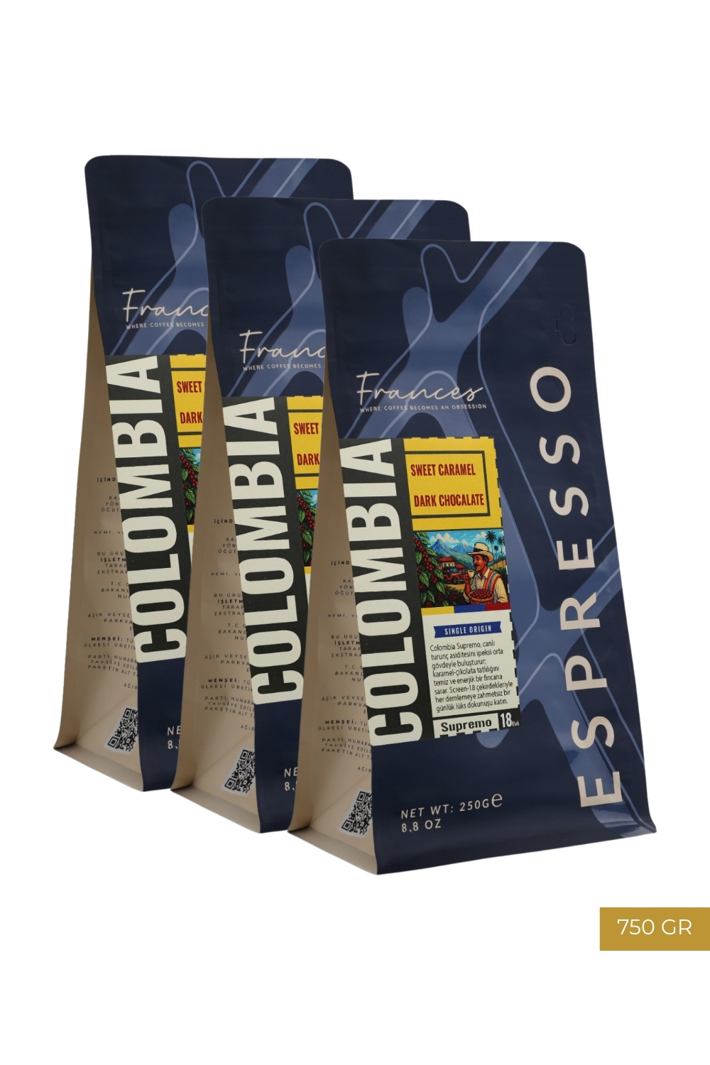 %100 Arabica Colombia Supremo | Espresso | 3*250 GR | Orta Yoğunluk - Görsel 1