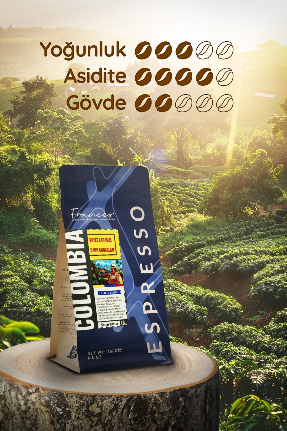 %100 Arabica Colombia Supremo | Espresso | 3*250 GR | Orta Yoğunluk - Görsel 4
