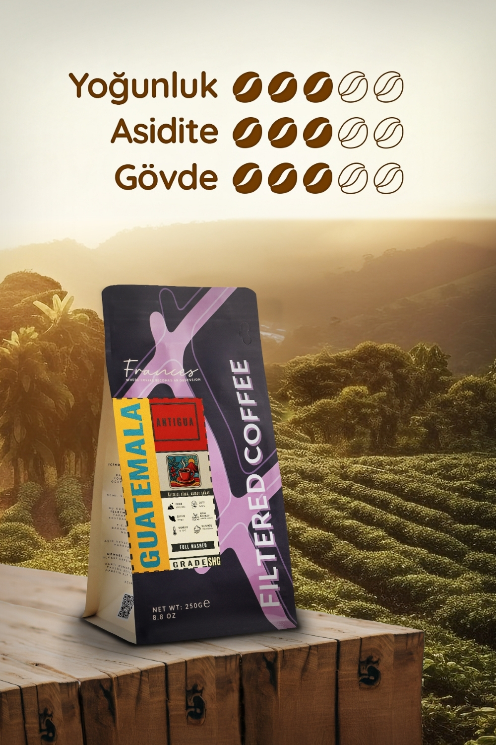 %100 Arabica Guatemala Antigua | Çekirdek Filtre Kahve | 3*250 GR | Orta Yoğunluk - Görsel 4