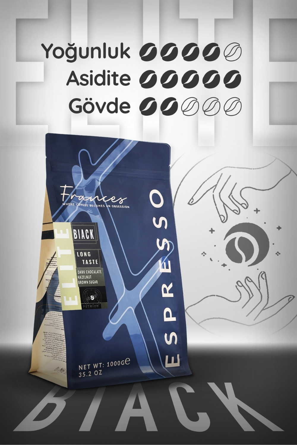 %100 Arabica Elite Black | Espresso | 2*1000 GR | Orta-Yüksek Yoğunluk - Görsel 4