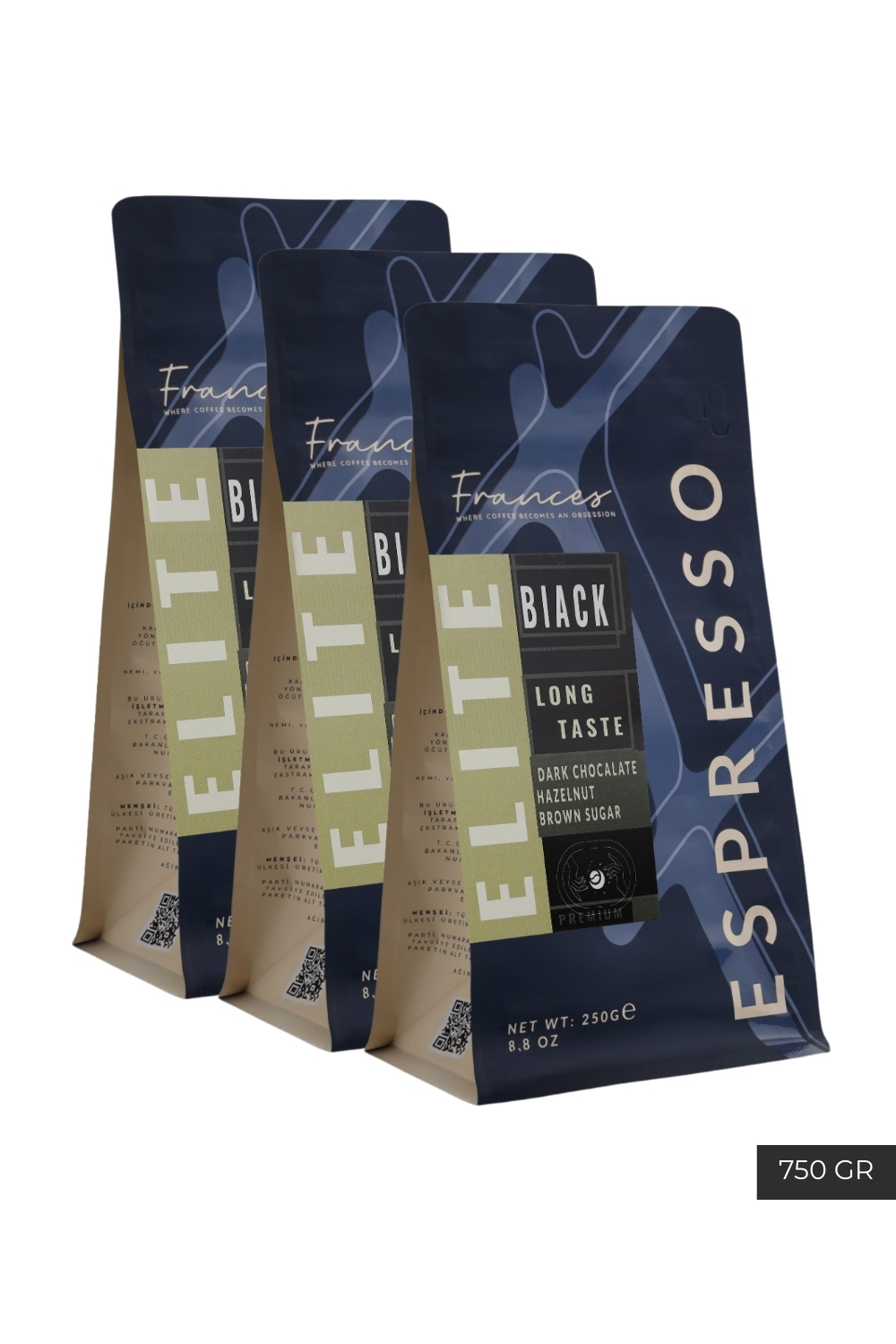 %100 Arabica Elite Black | Espresso | 3*250 GR | Orta-Yüksek Yoğunluk - Görsel 1