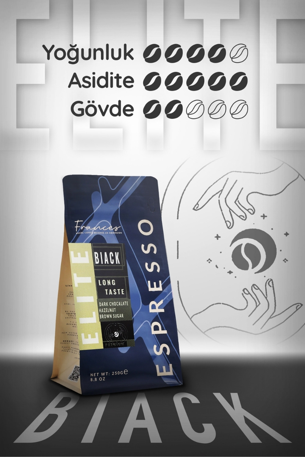 %100 Arabica Elite Black | Espresso | 3*250 GR | Orta-Yüksek Yoğunluk - Görsel 4