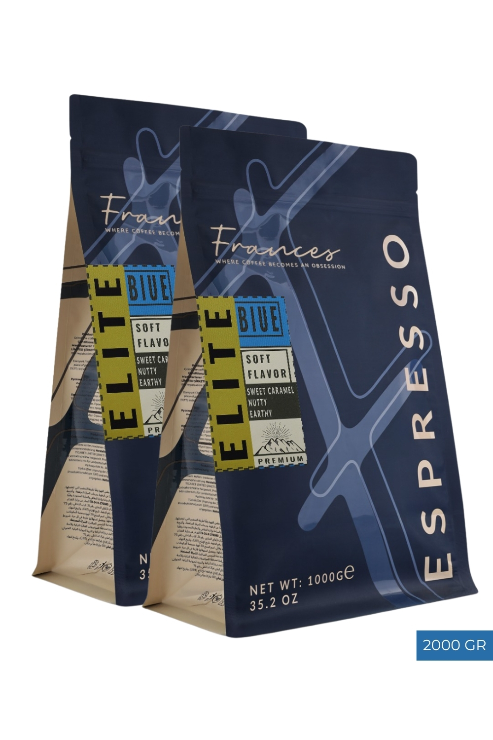 %100 Arabica Elite Blue | Espresso | 2*1000 GR | Orta Yoğunluk - Görsel 1