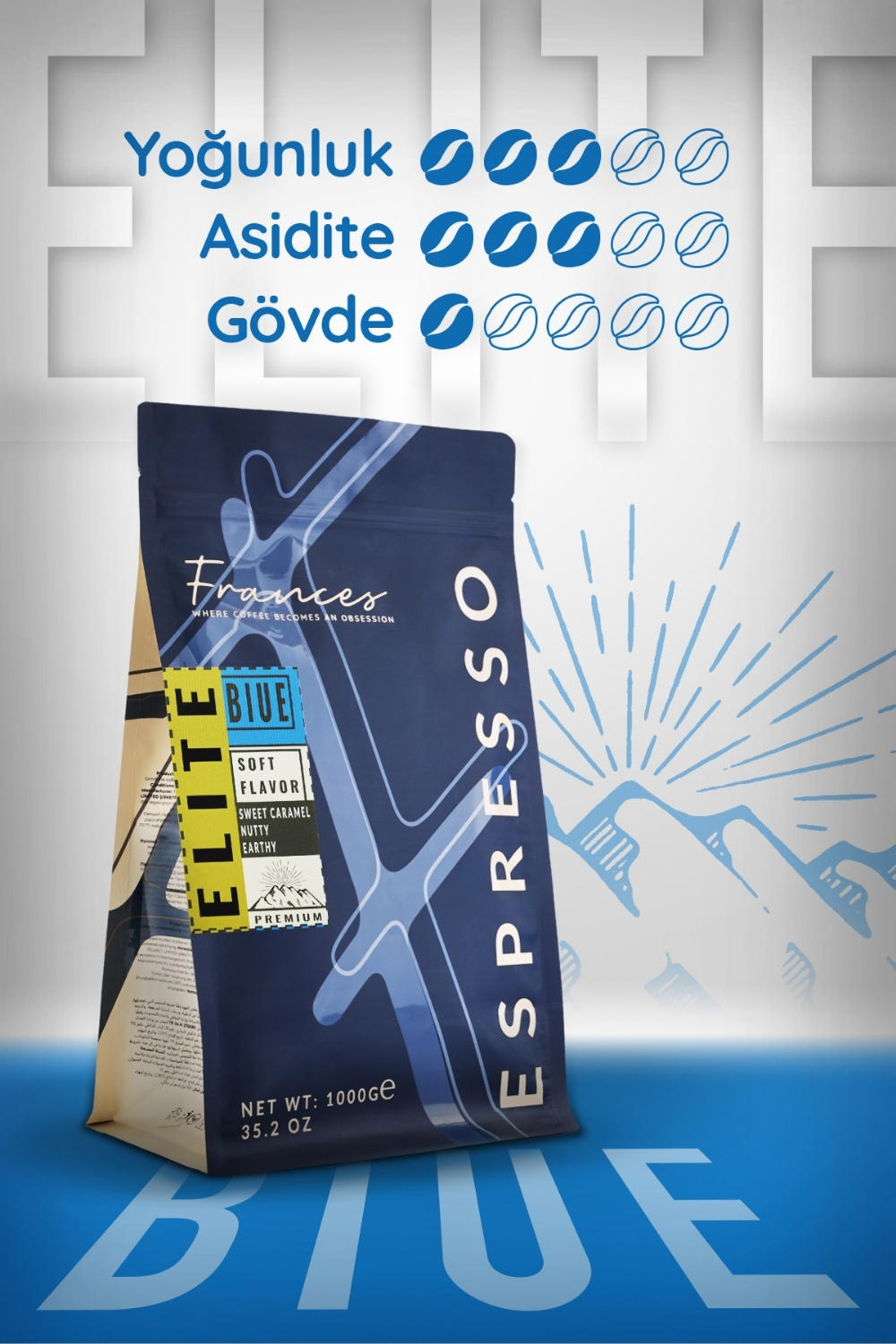 %100 Arabica Elite Blue | Espresso | 2*1000 GR | Orta Yoğunluk - Görsel 4