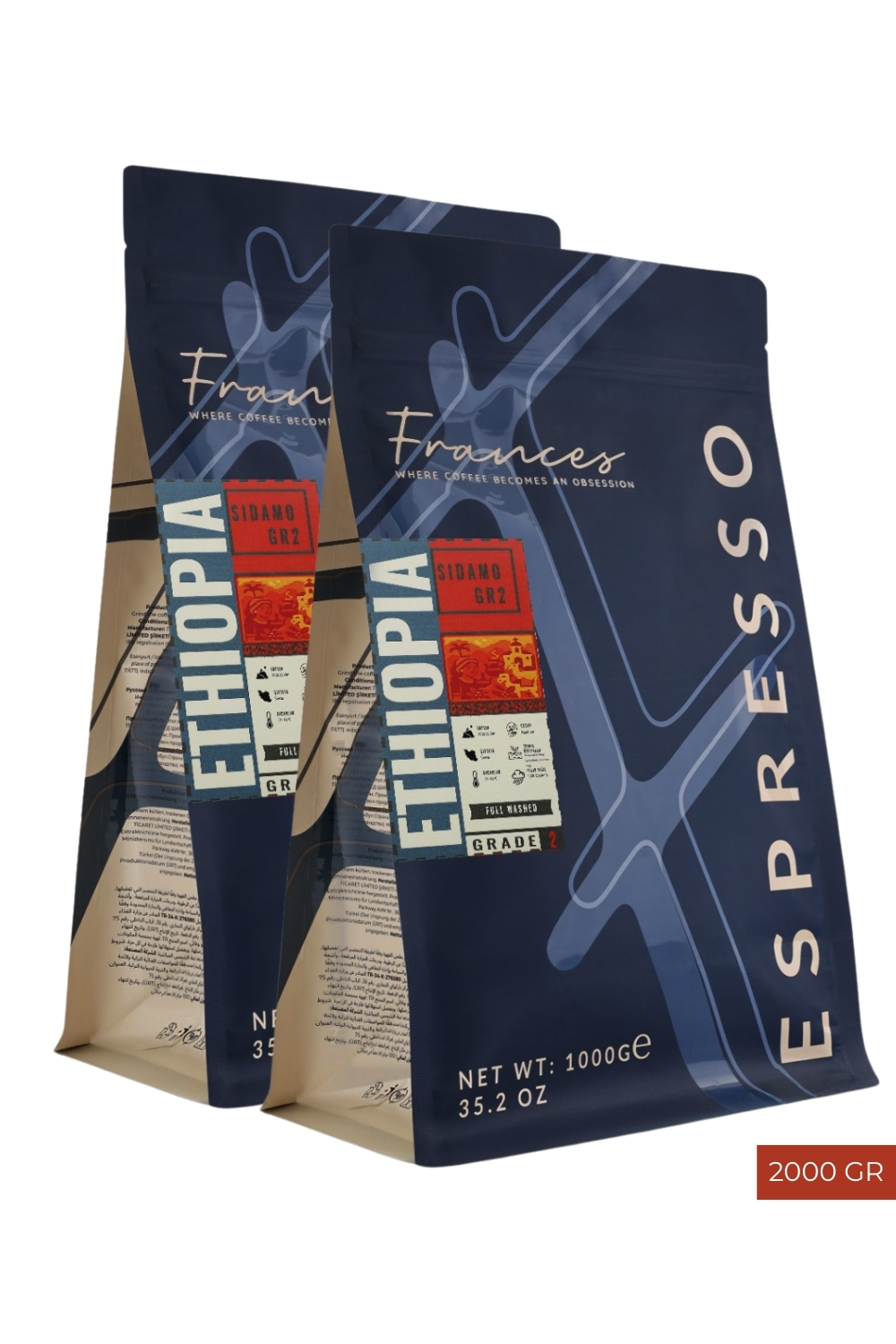 %100 Arabica Ethiopia Sidamo GR2 | Espresso | 2*1000 GR | Orta-Yüksek Yoğunluk - Görsel 1